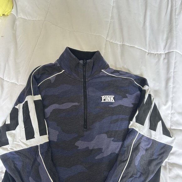 VS Victorias Secret Pink Half Zip Pullover Sweater Jacket Navy Camo Womens XS - Picture 3 of 8